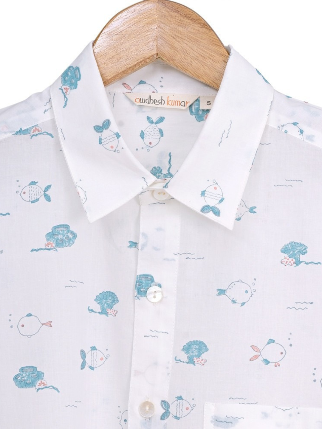 Short Sleeve Indian Aqua Adventure Illustration shirt 100% Cotton Fabric