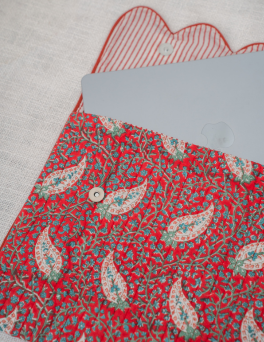 Mughal Floral Vine Print Cotton Hand Block Printed Laptop Bag