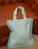 Vintage Blossom Print Ruffle Tote Bag