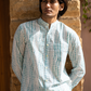 Full Sleeve Indian Hand Block Print Shirt Mint Green Geometric Printed Mandarin Collar Bloom Shirt 100% Cotton Fabric