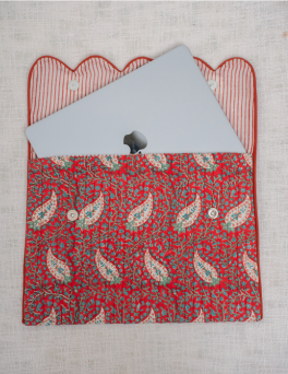 Mughal Floral Vine Print Cotton Hand Block Printed Laptop Bag