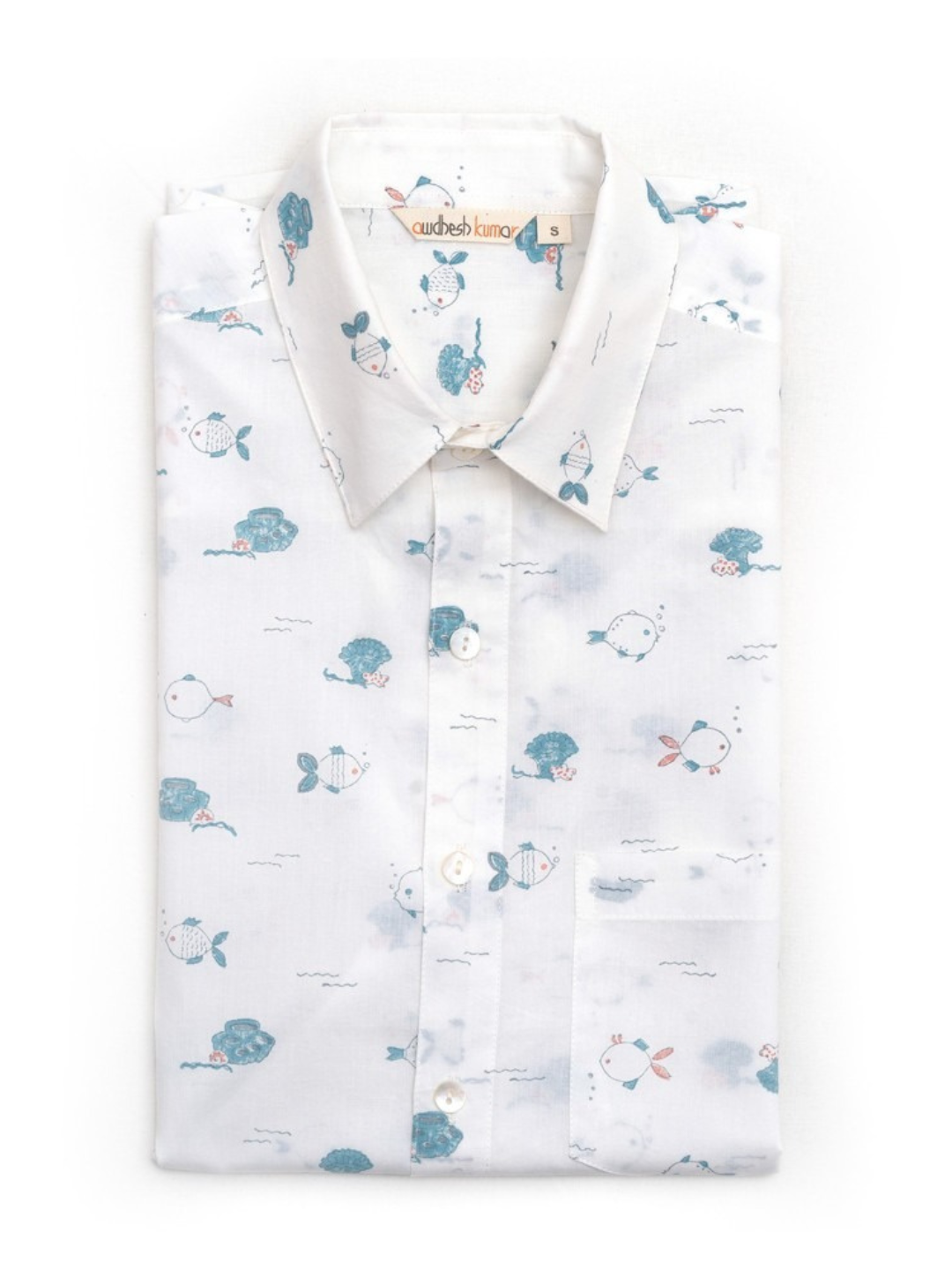 Short Sleeve Indian Aqua Adventure Illustration shirt 100% Cotton Fabric