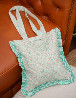 Vintage Blossom Print Ruffle Tote Bag