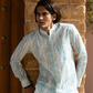 Full Sleeve Indian Hand Block Print Shirt Mint Green Geometric Printed Mandarin Collar Bloom Shirt 100% Cotton Fabric