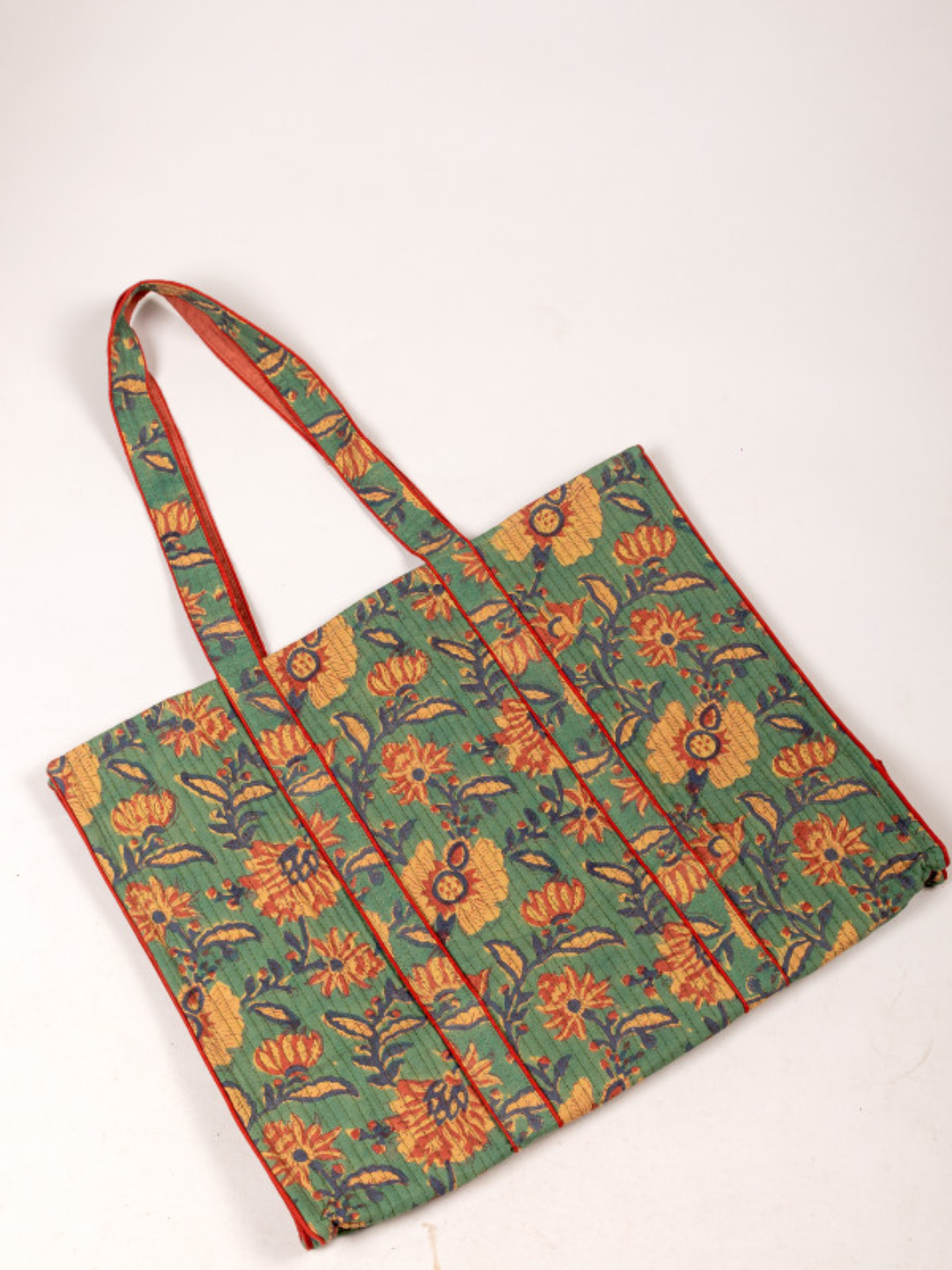 Cotton Hand Bag,Emerald Marigold Quilted Tote Bags, Women hand bags, Tote bags for Girls, Fashion Tote bags, Printed Tote Bags