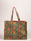 Cotton Hand Bag,Emerald Marigold Quilted Tote Bags, Women hand bags, Tote bags for Girls, Fashion Tote bags, Printed Tote Bags