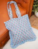 Pink Blossom Print Ruffle Tote Bag