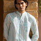 Full Sleeve Indian Hand Block Print Shirt Mint Green Geometric Printed Mandarin Collar Bloom Shirt 100% Cotton Fabric