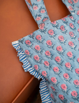 Pink Blossom Print Ruffle Tote Bag