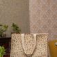 Awdhesh Kumar Beige Blossom Cotton Hand Block Printed Tote Bag for Women
