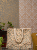 Awdhesh Kumar Beige Blossom Cotton Hand Block Printed Tote Bag for Women