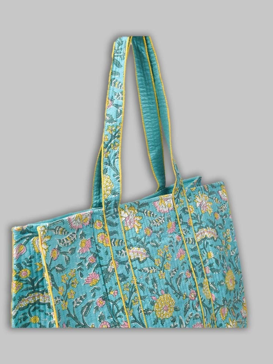 Cotton Hand Bag, Teal Lotus Garden Tote Bags, Women hand bags, Tote bags for Girls, Fashion Tote bags, Printed Tote Bags