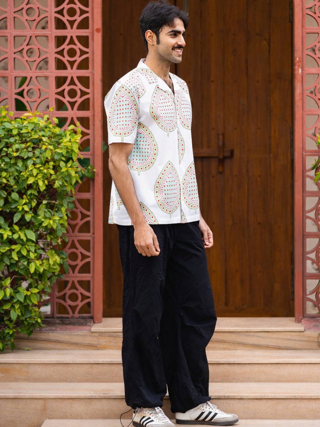 half sleeve Indian Hand Block Print Shirt Jaipur Ethnic Drop Motif Shirt 100% Cotton Fabric