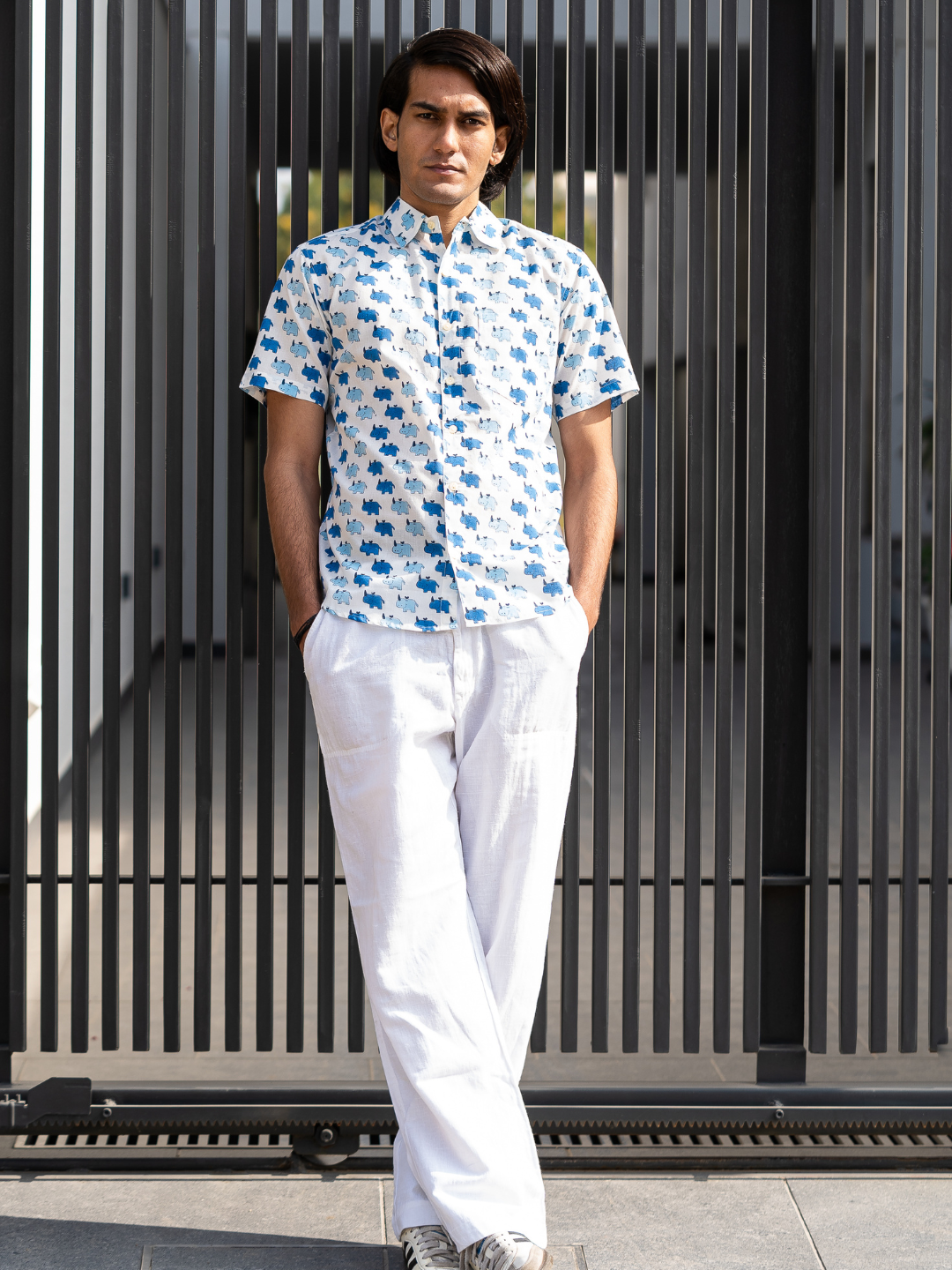 half sleeve Indian Hand Block Print Shirt Jaipur Wildlife Print Shirt 100% Cotton Fabric