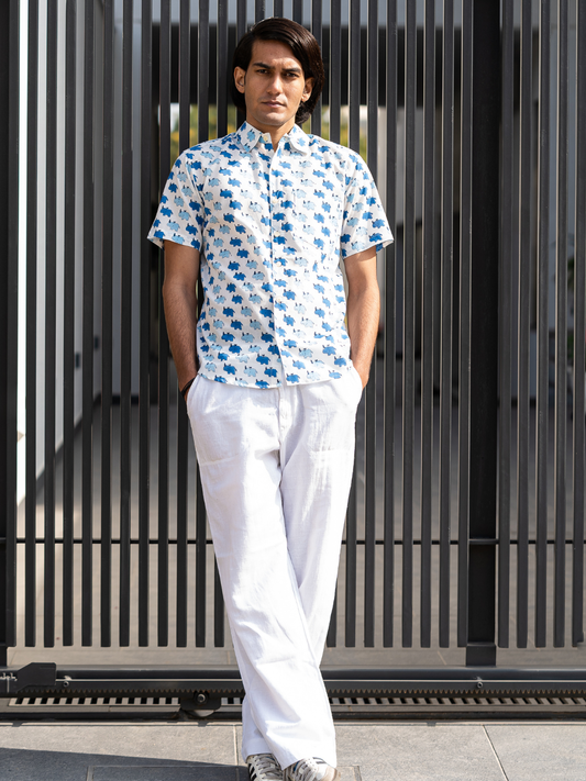 half sleeve Indian Hand Block Print Shirt Jaipur Wildlife Print Shirt 100% Cotton Fabric