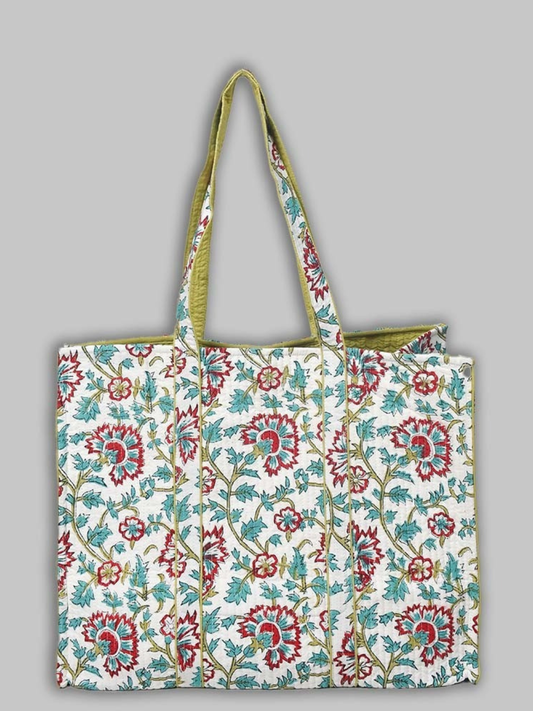 Cotton Hand Bag, Ivory Fern Blossom Tote Bags, Women hand bags, Tote bags for Girls, Fashion Tote bags, Printed Tote Bags