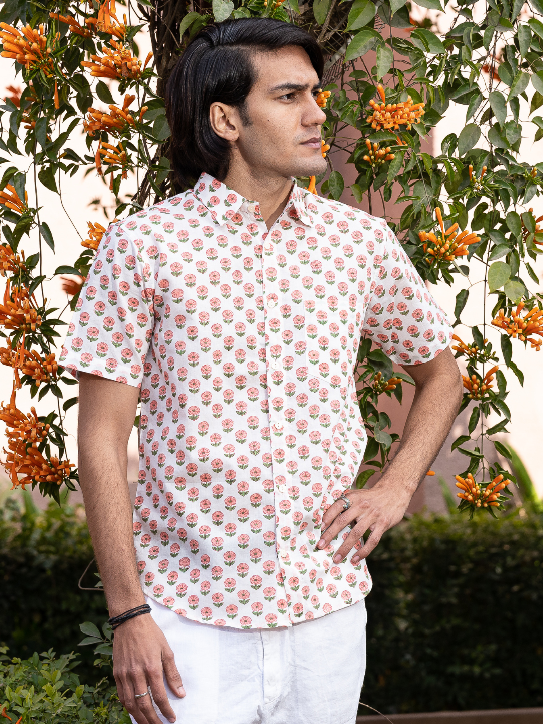 half sleeve Indian Hand Block Print Shirt Jaipur Soft Petal Pattern Shirt 100% Cotton Fabric