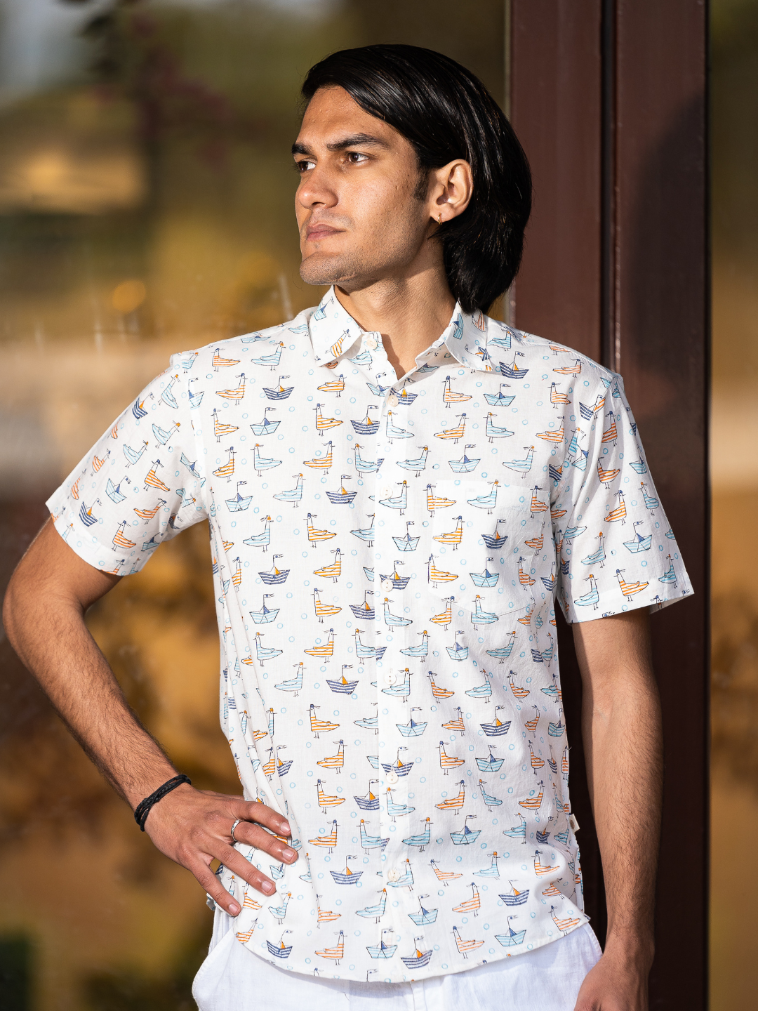 half sleeve Indian Hand Block Print Shirt Jaipur Sea Voyage Print Shirt 100% Cotton Fabric
