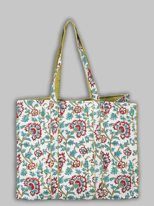Awdhesh Kumar Meadow Vine Cotton Hand Block Printed Tote Bag for Women