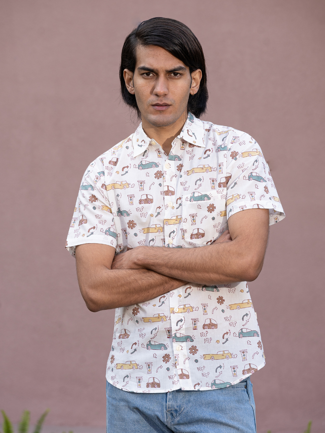 half sleeve Indian Hand Block Print Shirt Jaipur Vintage Ride Print Shirt 100% Cotton Fabric