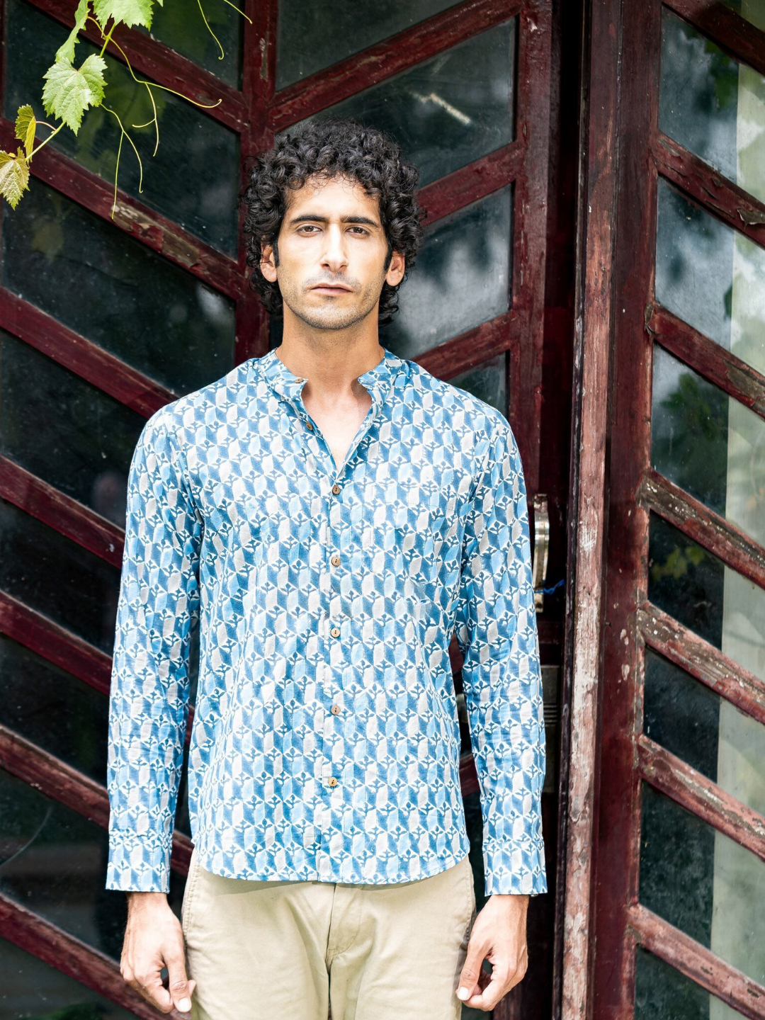 Handmade cotton printed full sleeve Blue Loom Signature Indian handmade shirt