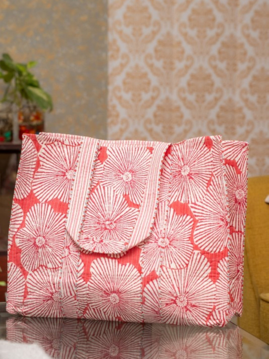 Awdhesh Kumar Scarlet Starflower Cotton Hand Block Printed Tote Bag for Women