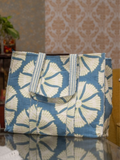 Awdhesh Kumar Blue Fan Blossom Cotton Hand Block Printed Tote Bag for Women