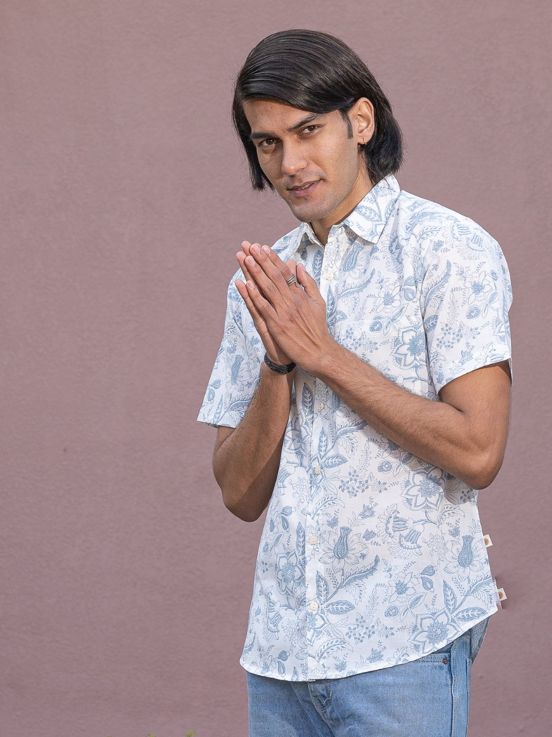 half sleeve Indian Hand Block Print Shirt Jaipur Royal Bloom Shirt 100% Cotton Fabric