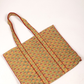 Cotton Hand Bag,Saffron Lotus Quilted Tote Bags, Women hand bags, Tote bags for Girls, Fashion Tote bags, Printed Tote Bags