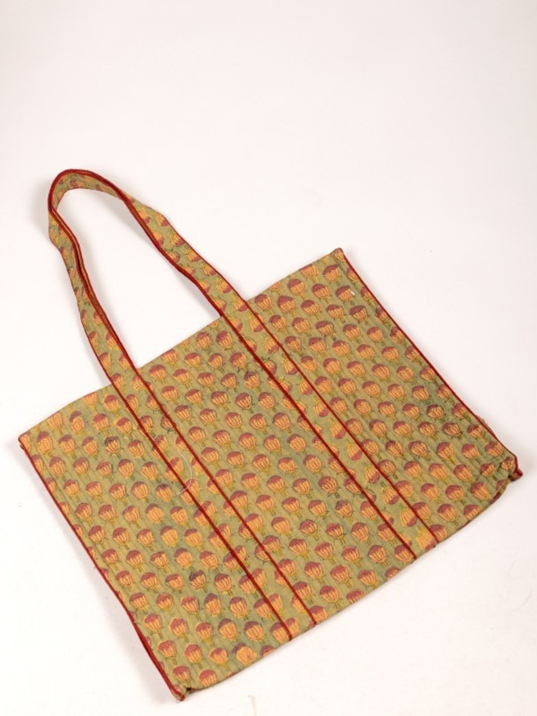 Cotton Hand Bag,Saffron Lotus Quilted Tote Bags, Women hand bags, Tote bags for Girls, Fashion Tote bags, Printed Tote Bags