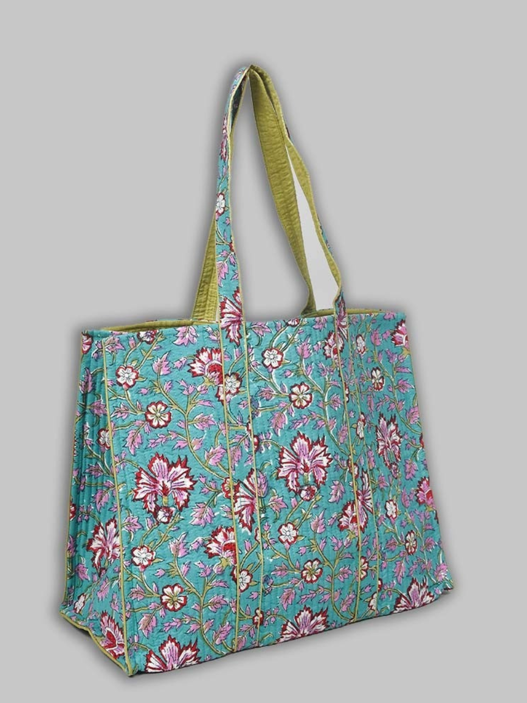 Cotton Hand Bag,Turquoise Blossom Quilted Tote Bags, Women hand bags, Tote bags for Girls, Fashion Tote bags, Printed Tote Bags