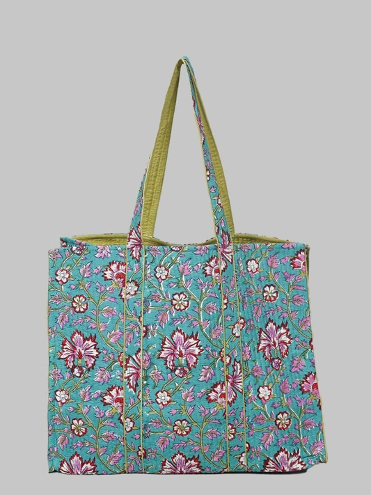 Cotton Hand Bag,Turquoise Blossom Quilted Tote Bags, Women hand bags, Tote bags for Girls, Fashion Tote bags, Printed Tote Bags