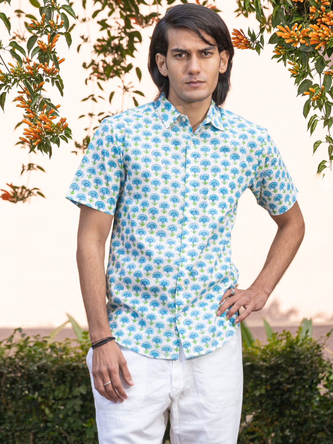 half sleeve Indian Hand Block Print Shirt Jaipur Fresh Floral Vibe Shirt 100% Cotton Fabric