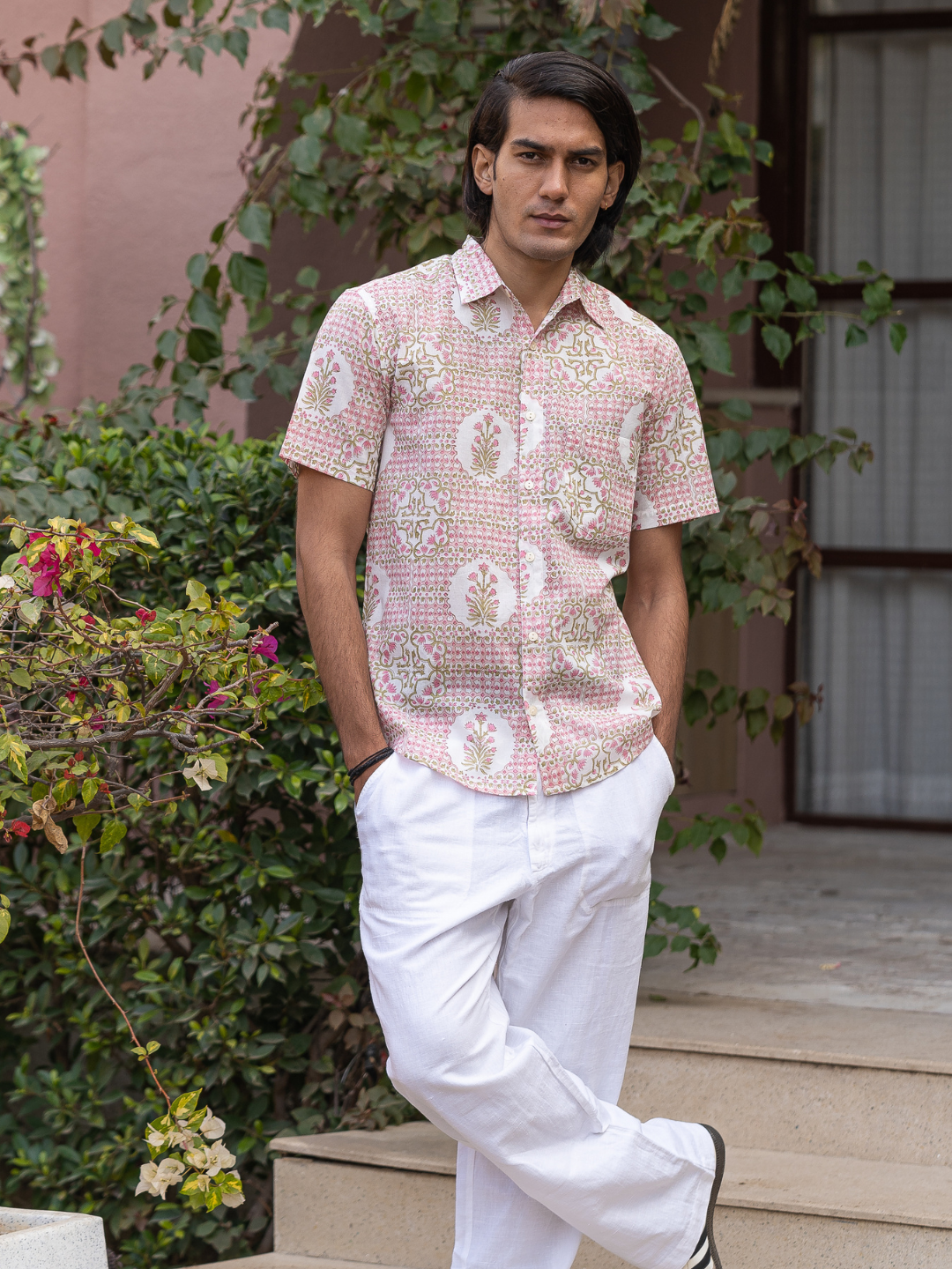 half sleeve Indian Hand Block Print Shirt Jaipur Heritage Floral Print Shirt 100% Cotton Fabric