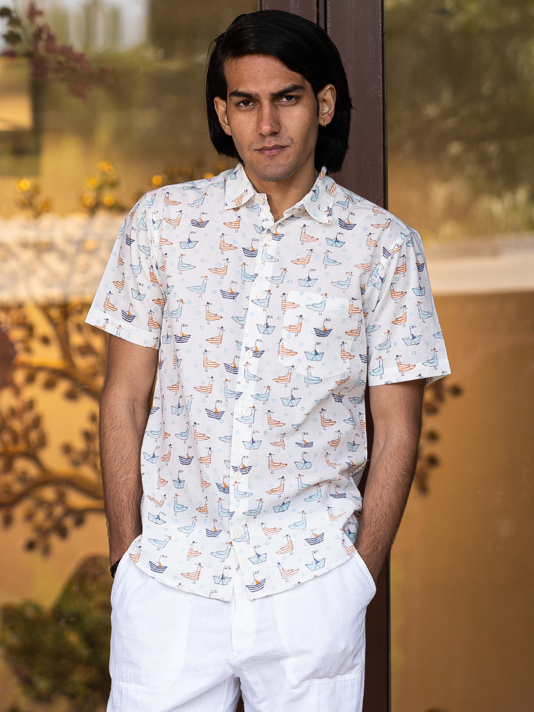 half sleeve Indian Hand Block Print Shirt Jaipur Sea Voyage Print Shirt 100% Cotton Fabric