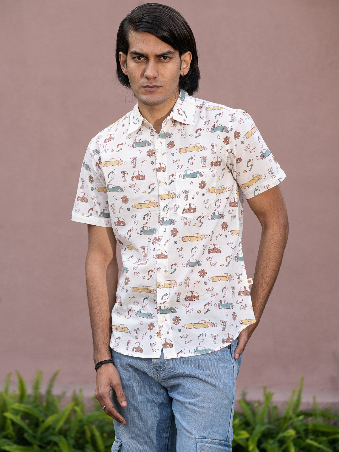 half sleeve Indian Hand Block Print Shirt Jaipur Vintage Ride Print Shirt 100% Cotton Fabric