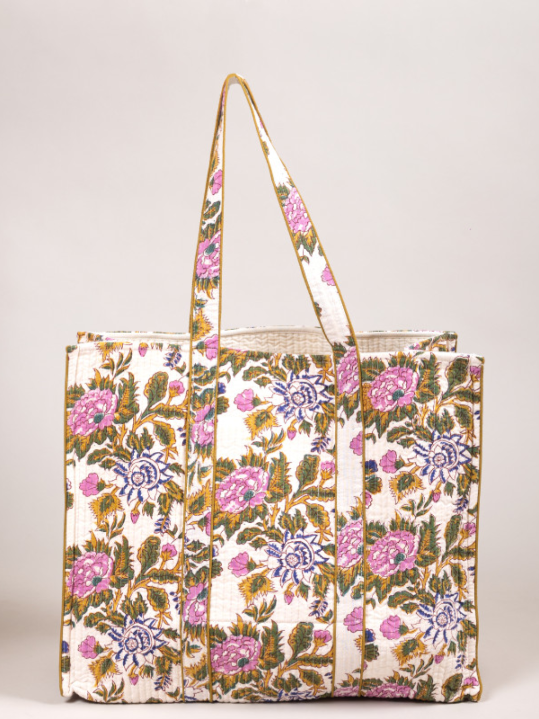 Awdhesh Kumar Floral Serenity Shopper Cotton Hand Block Printed Tote Bag for Women