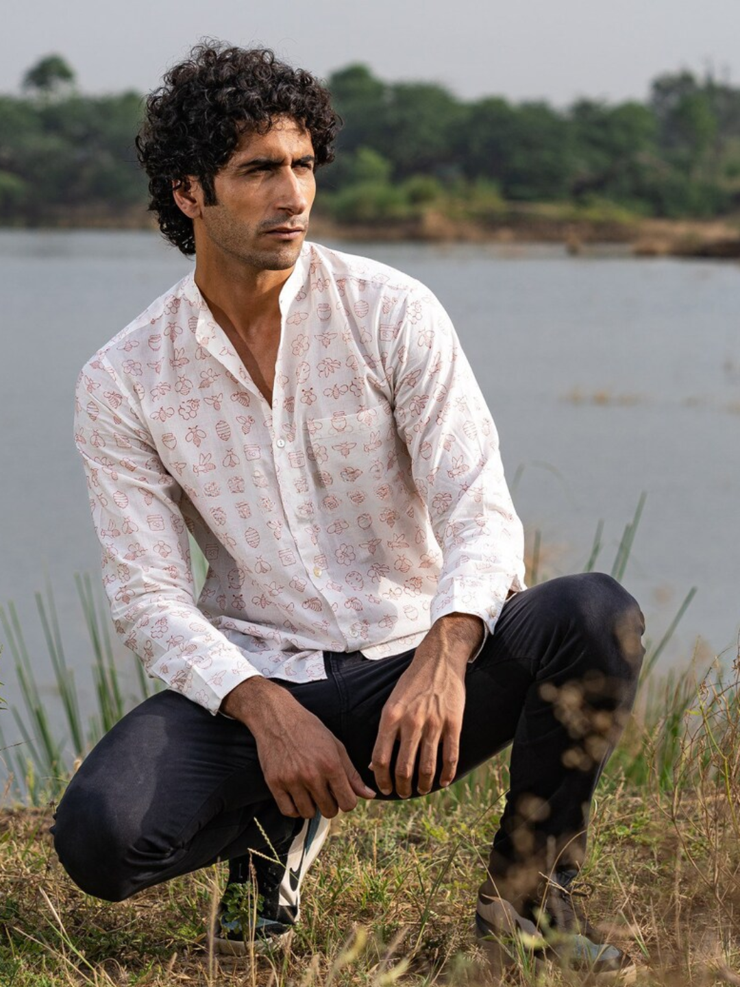 Full Sleeve Indian Hand Block Print Shirt Heritage Ivory Bloom Shirt 100% Cotton Fabric