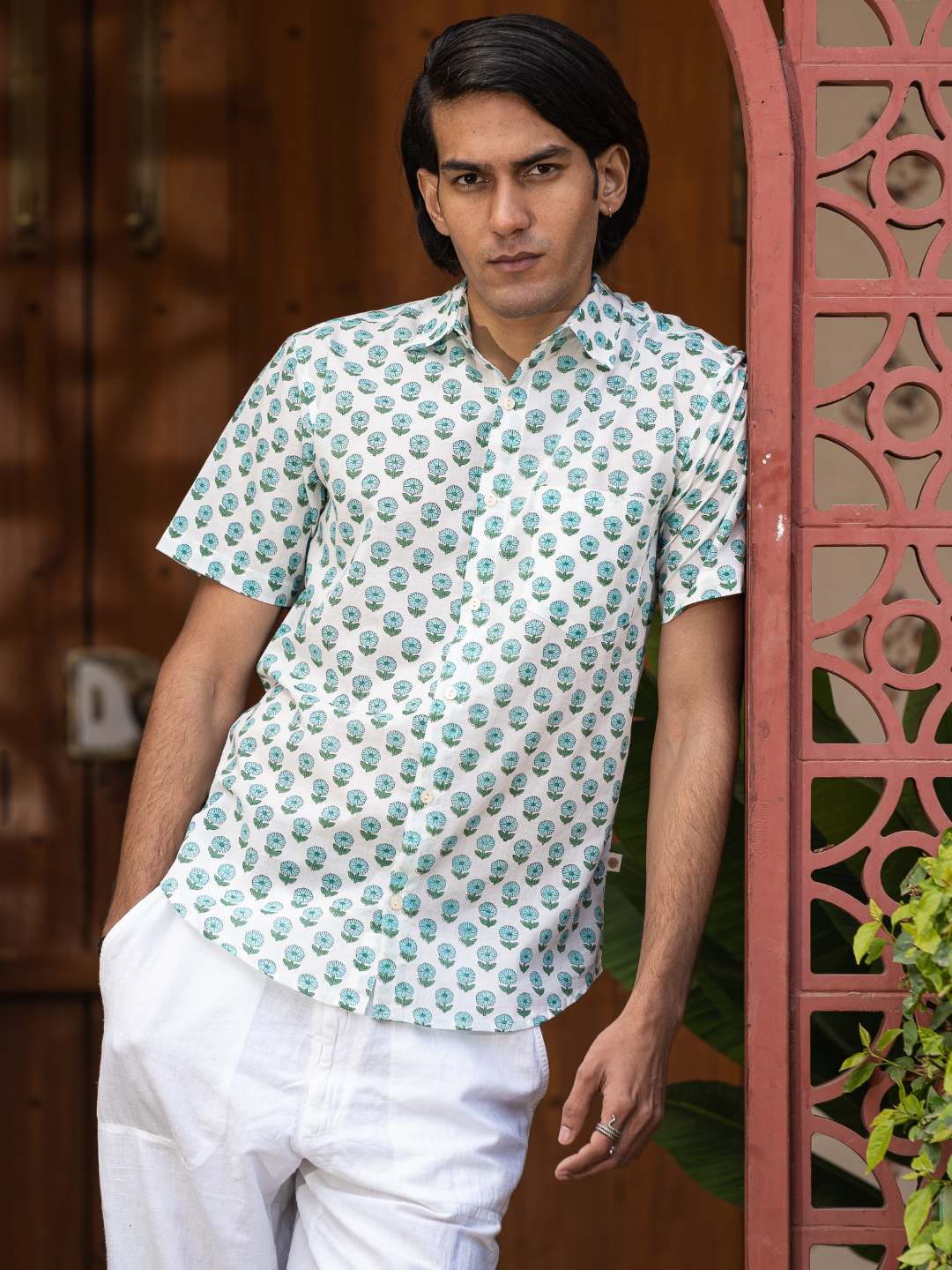 half sleeve Indian Hand Block Print Shirt Jaipur Cool Leaf Charm Shirt 100% Cotton Fabric