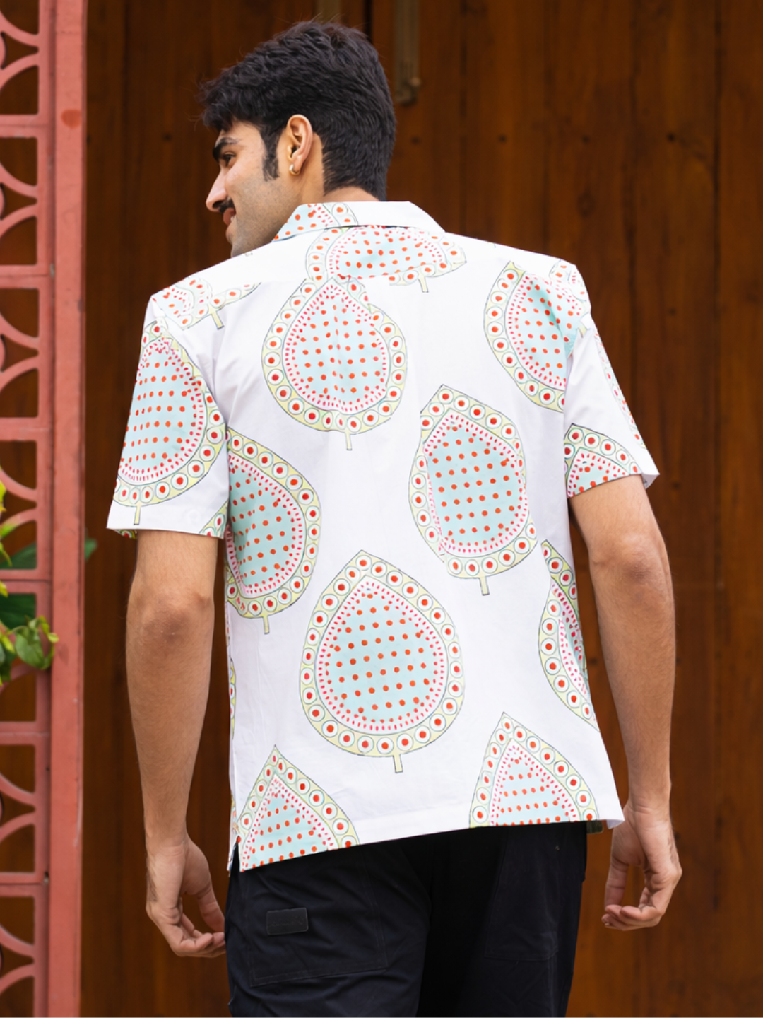 half sleeve Indian Hand Block Print Shirt Jaipur Ethnic Drop Motif Shirt 100% Cotton Fabric