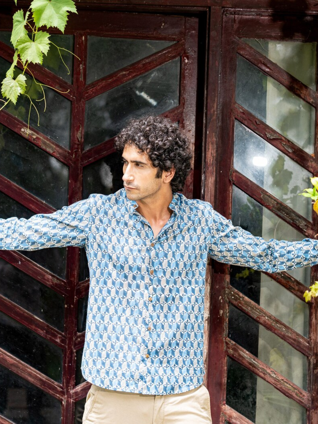 Handmade cotton printed full sleeve Blue Loom Signature Indian handmade shirt