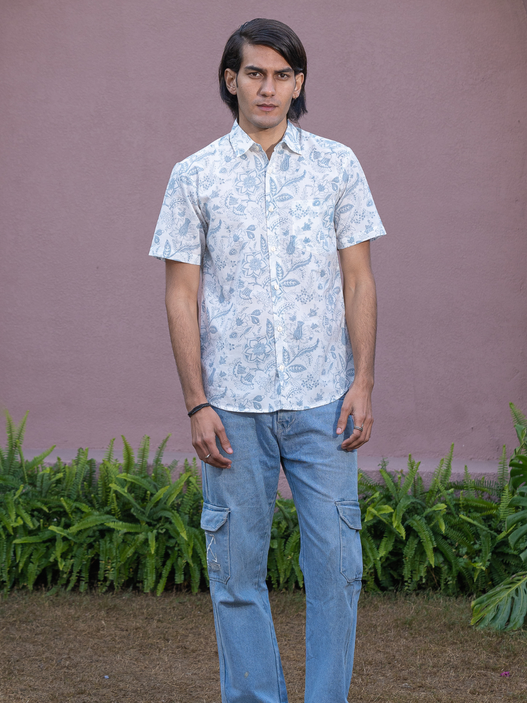 half sleeve Indian Hand Block Print Shirt Jaipur Royal Bloom Shirt 100% Cotton Fabric