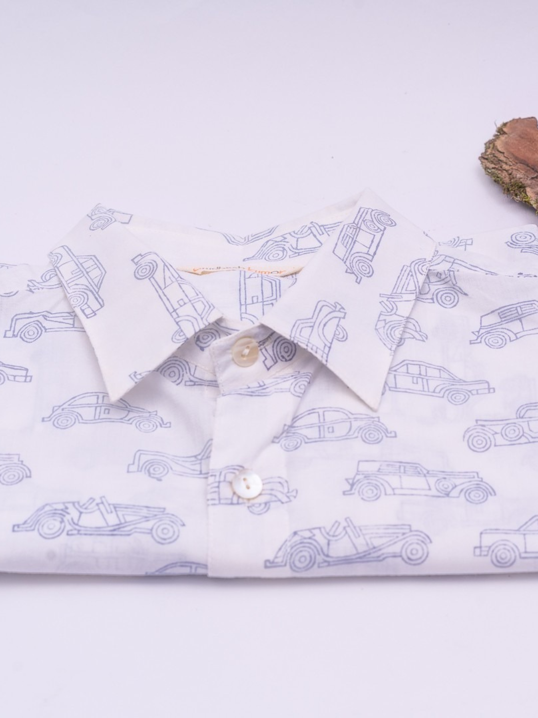 Short Sleeve Indian Vintage Car Sketch Print Shirt Car Grey Design Shirt 100% Cotton Fabric
