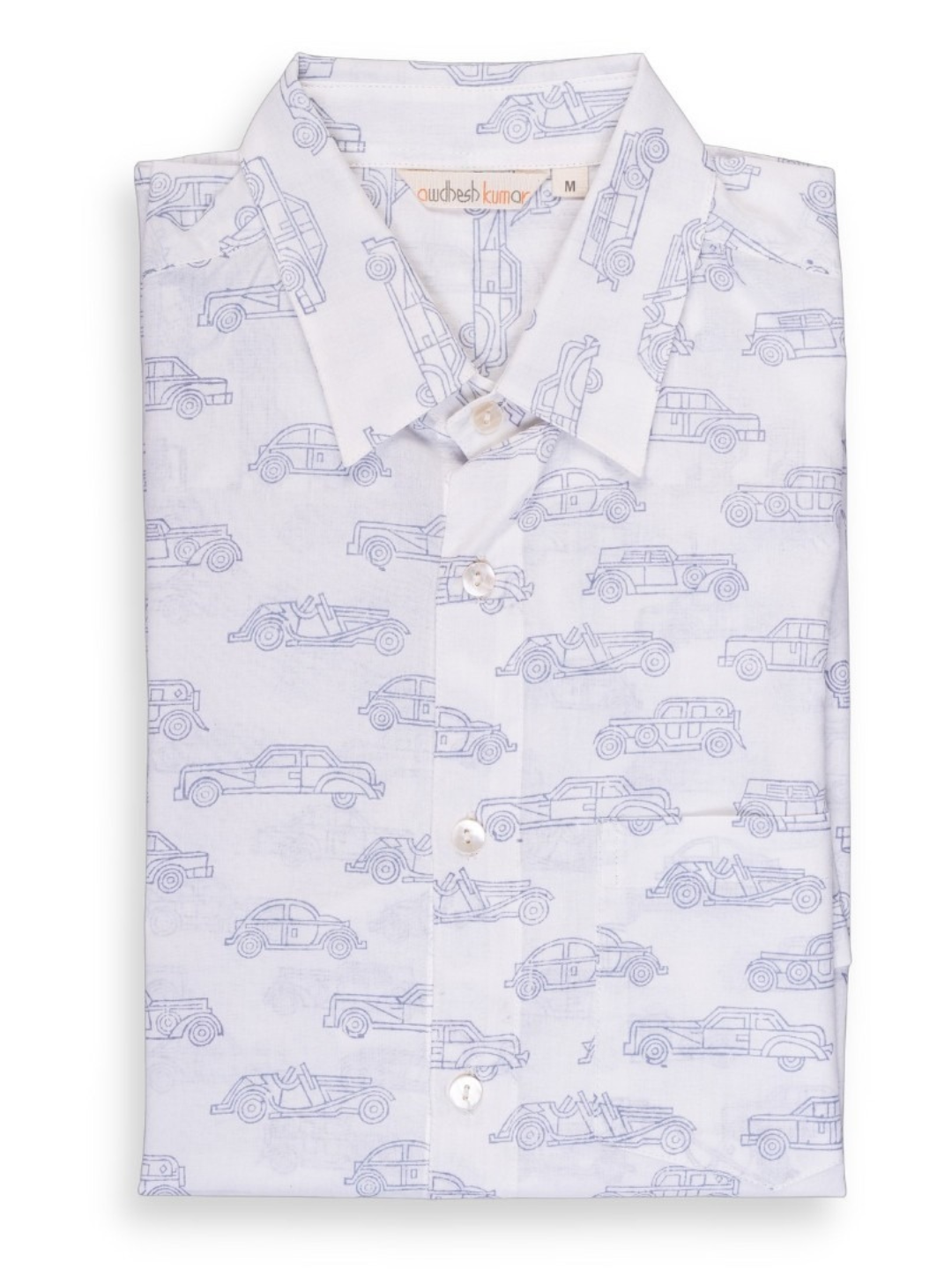 Short Sleeve Indian Vintage Car Sketch Print Shirt Car Grey Design Shirt 100% Cotton Fabric