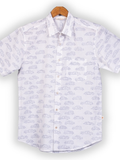 Short Sleeve Indian Vintage Car Sketch Print Shirt Car Grey Design Shirt 100% Cotton Fabric