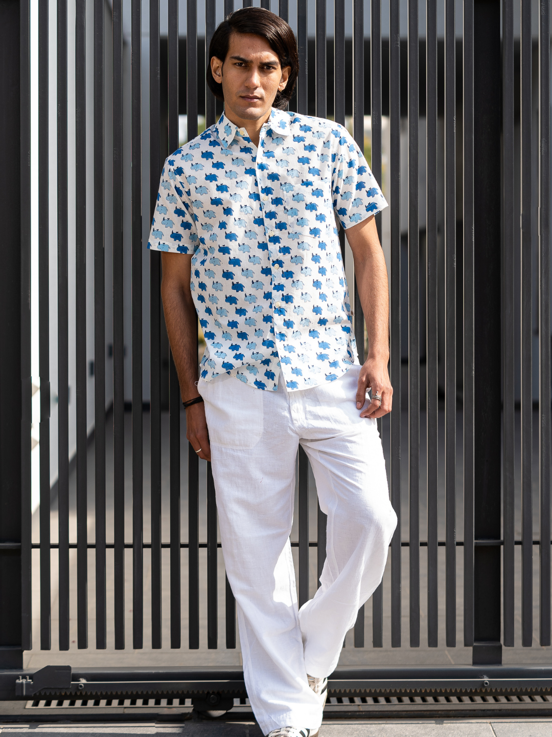 half sleeve Indian Hand Block Print Shirt Jaipur Wildlife Print Shirt 100% Cotton Fabric