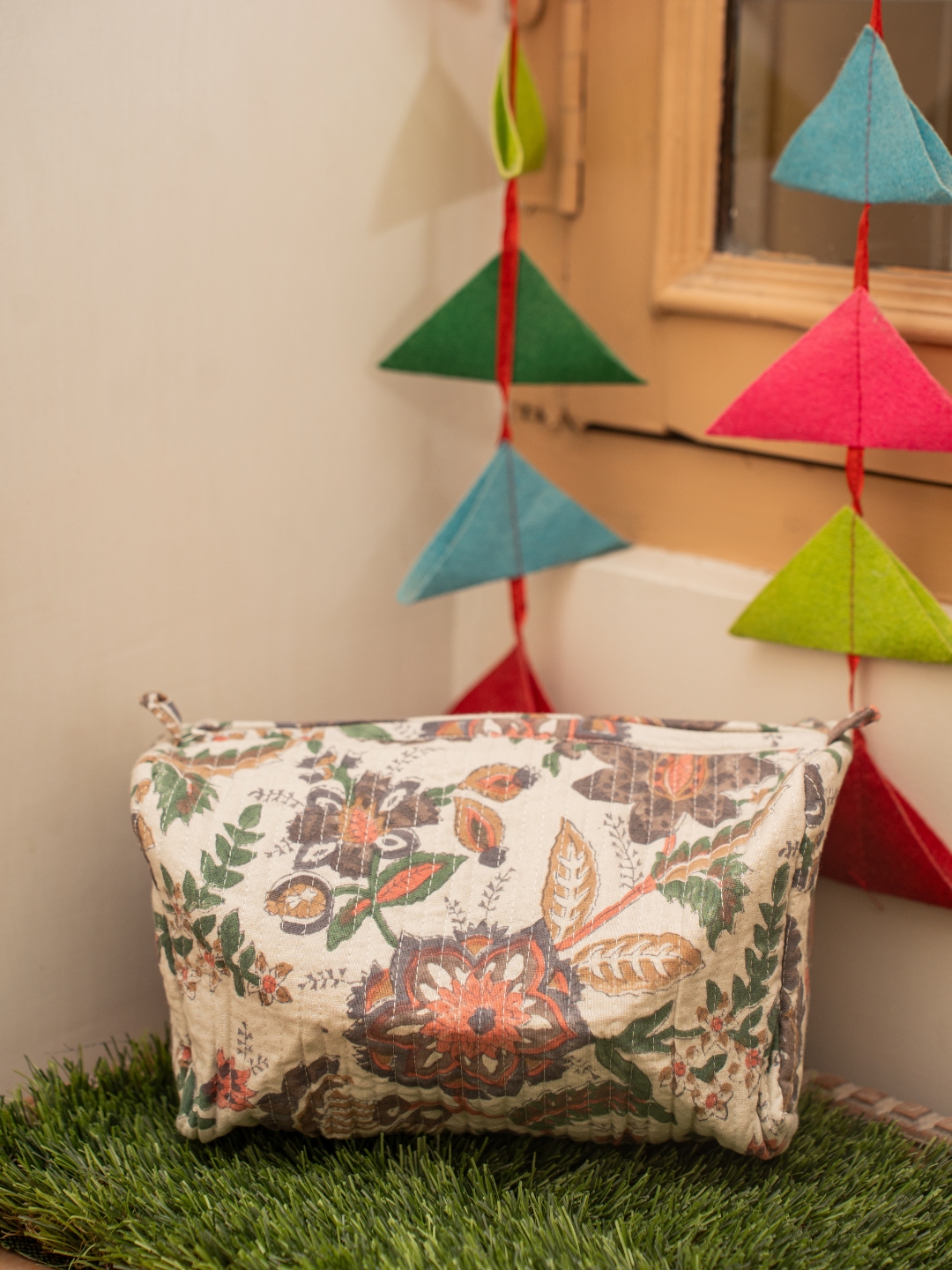 Awdhesh Kumar Vintage Botanical Pouch Cotton Hand Block Printed Toiletry Bags for Women