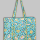 Cotton Hand Bag, Teal Lotus Garden Tote Bags, Women hand bags, Tote bags for Girls, Fashion Tote bags, Printed Tote Bags