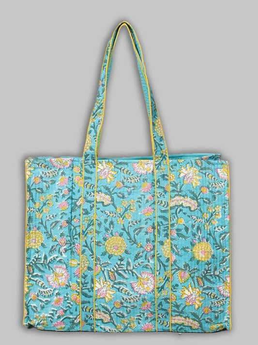 Cotton Hand Bag, Teal Lotus Garden Tote Bags, Women hand bags, Tote bags for Girls, Fashion Tote bags, Printed Tote Bags