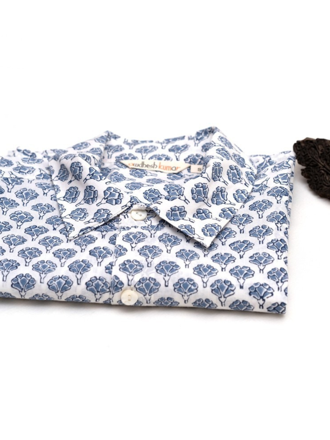 Short Sleeve Indian Blue Floral Buti Print Shirt Buti-Multi Design Shirts 100% Cotton Fabric